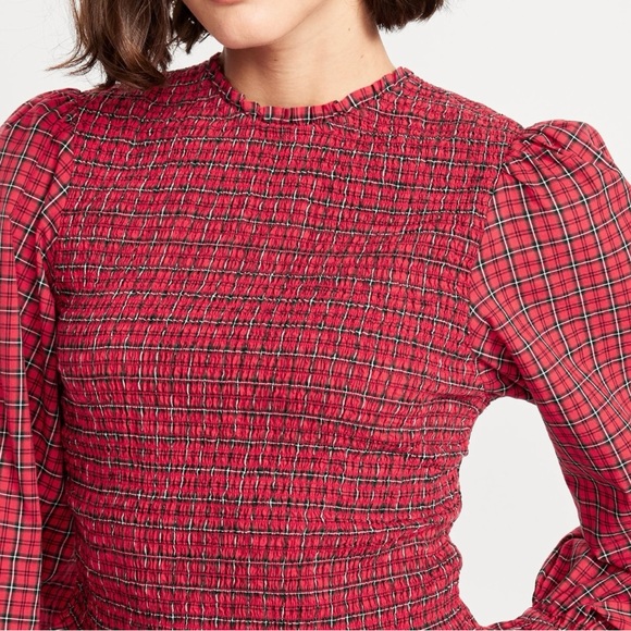 Old Navy Red Plaid Smocked Top sz XL - NWT - Picture 4 of 9